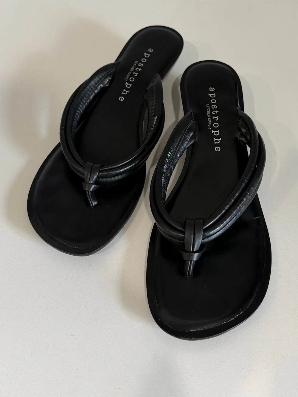 Apostrophe leather thong heel wedge sandal black